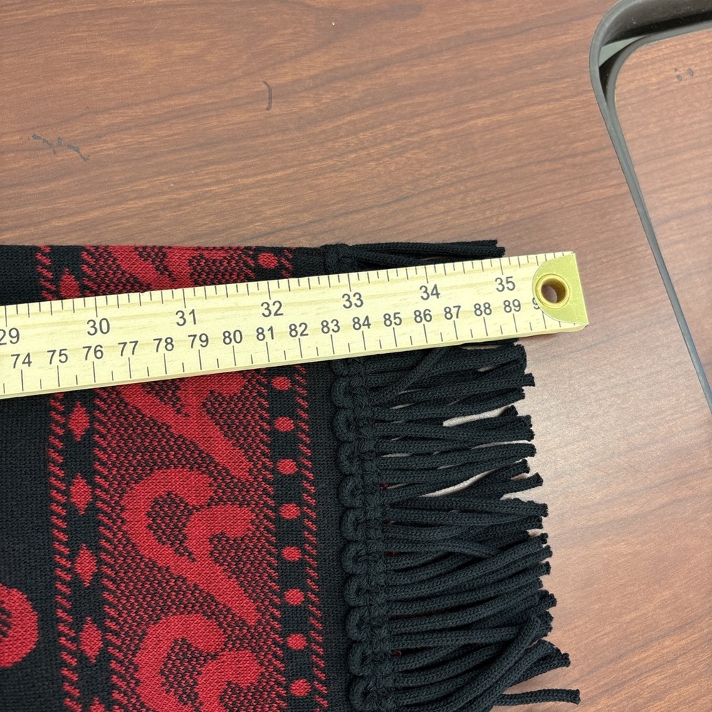 Nina Leonard Sz M Skirt Red Black Knit Elastic Waist Fringe Paisley Dressy Slit - Picture 6 of 7
